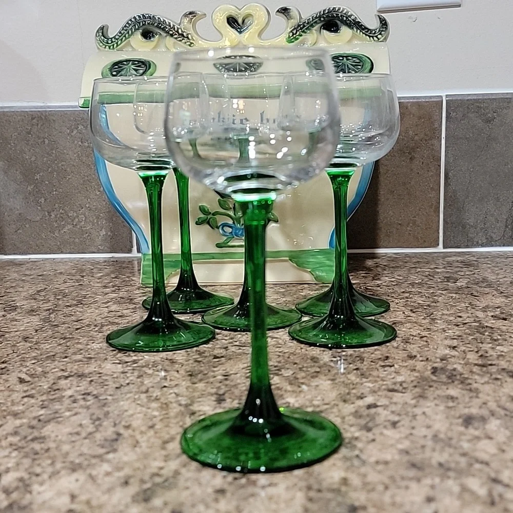 Vintage Luminarc Emerald Green MCM Stemmed Wine Glasses Set of 6
